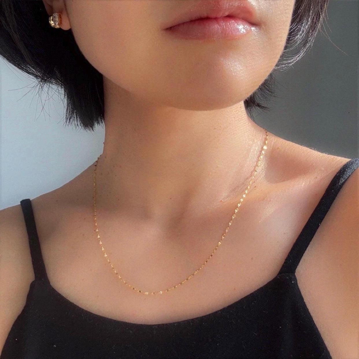 New 18k Solid Gold Mirror Blair Chain Necklace – Dainty & Reflective Luxury – Layering Gold Jewelry