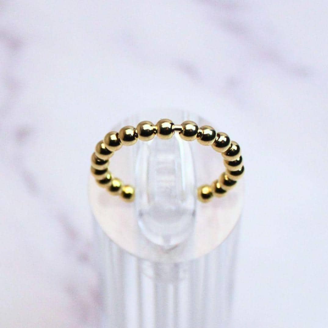 18K Gold Plated Sterling Silver Beaded Adjustable Eliza Ring – Minimalist Dainty Band