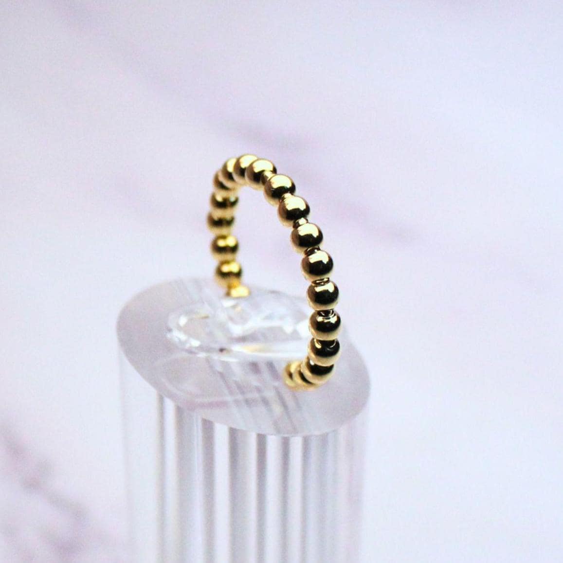 18K Gold Plated Sterling Silver Beaded Adjustable Eliza Ring – Minimalist Dainty Band