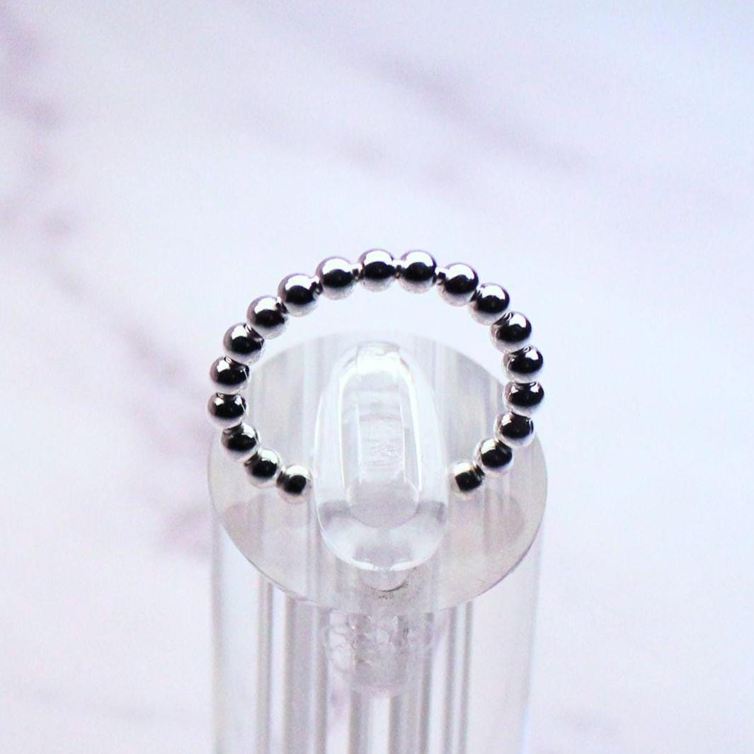 Sterling Silver Beaded Adjustable Eliza Ring – Minimalist Dainty Band