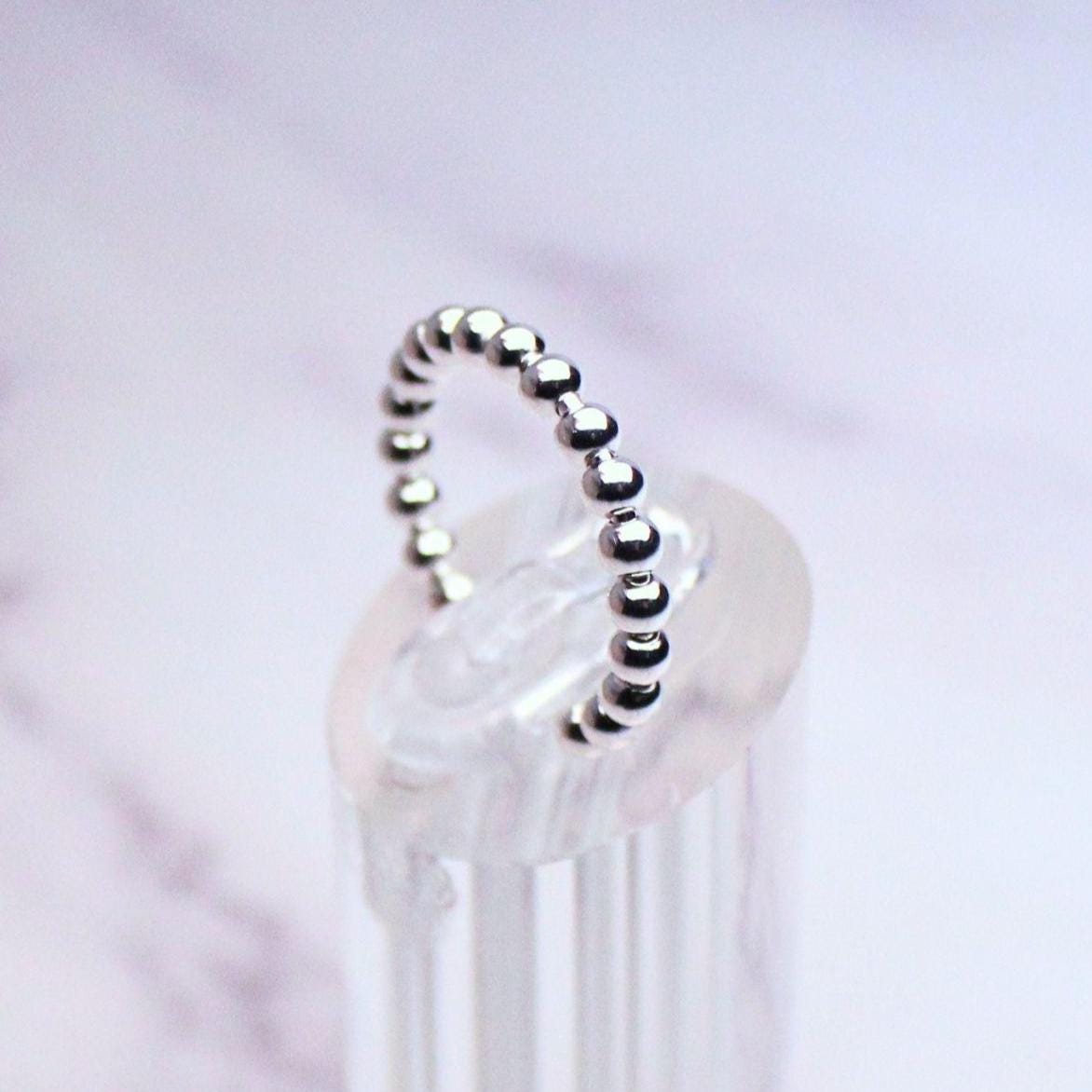 Sterling Silver Beaded Adjustable Eliza Ring – Minimalist Dainty Band