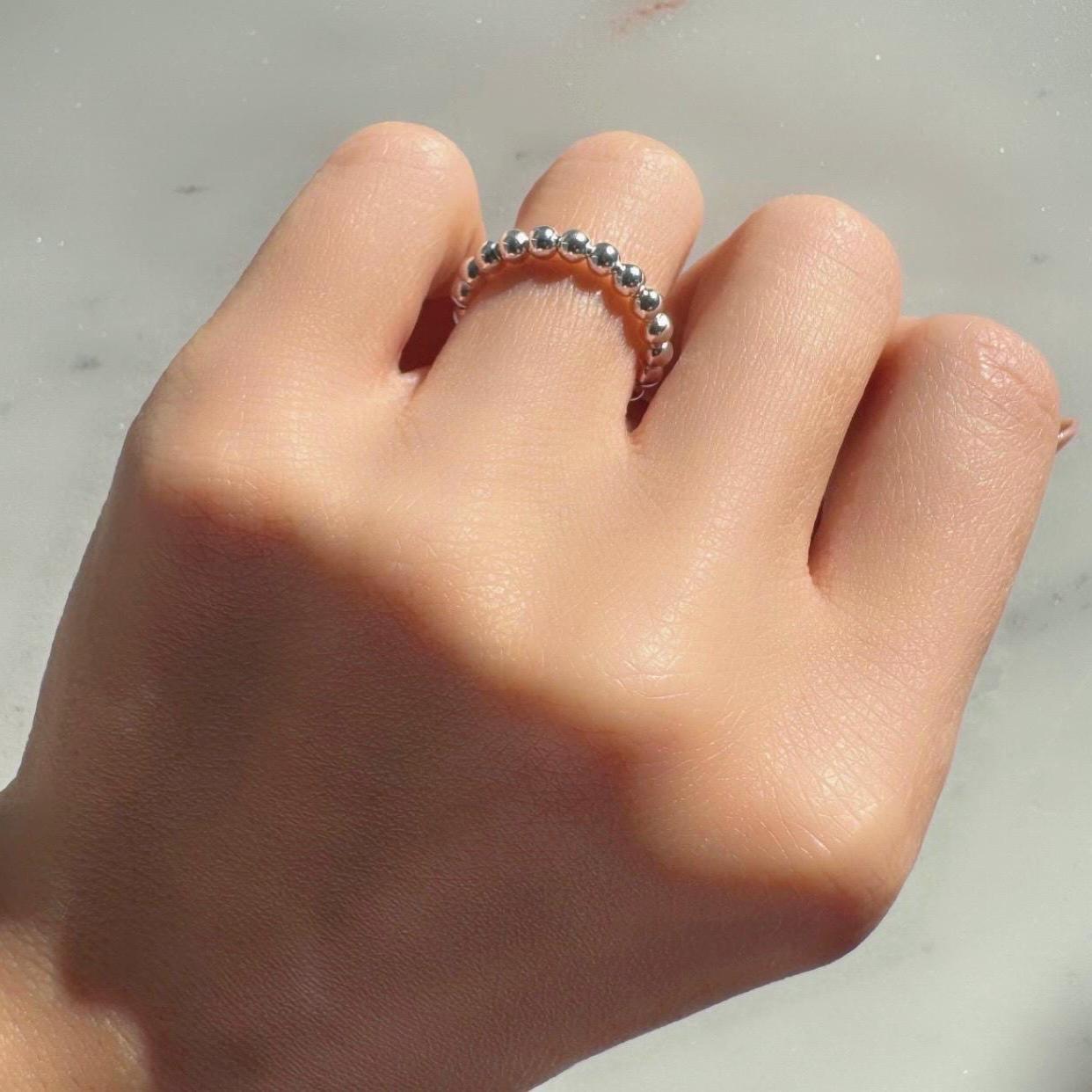 Sterling Silver Beaded Adjustable Eliza Ring – Minimalist Dainty Band