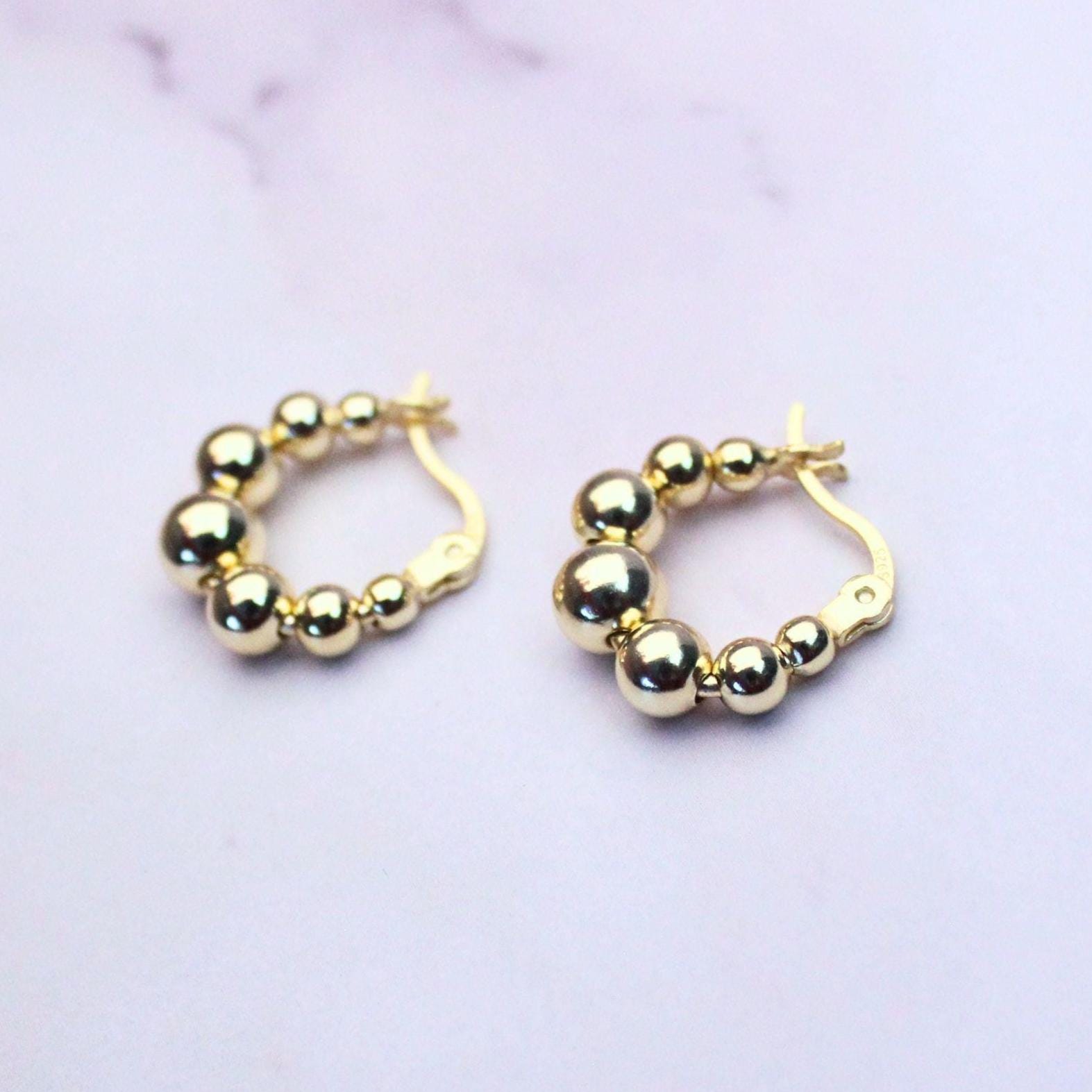 18K Gold Plated Sterling Silver Beaded Callie Hoop Earrings – Modern Minimalist Statement