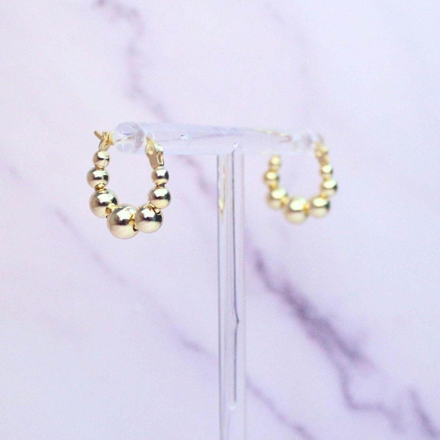 18K Gold Plated Sterling Silver Beaded Callie Hoop Earrings – Modern Minimalist Statement
