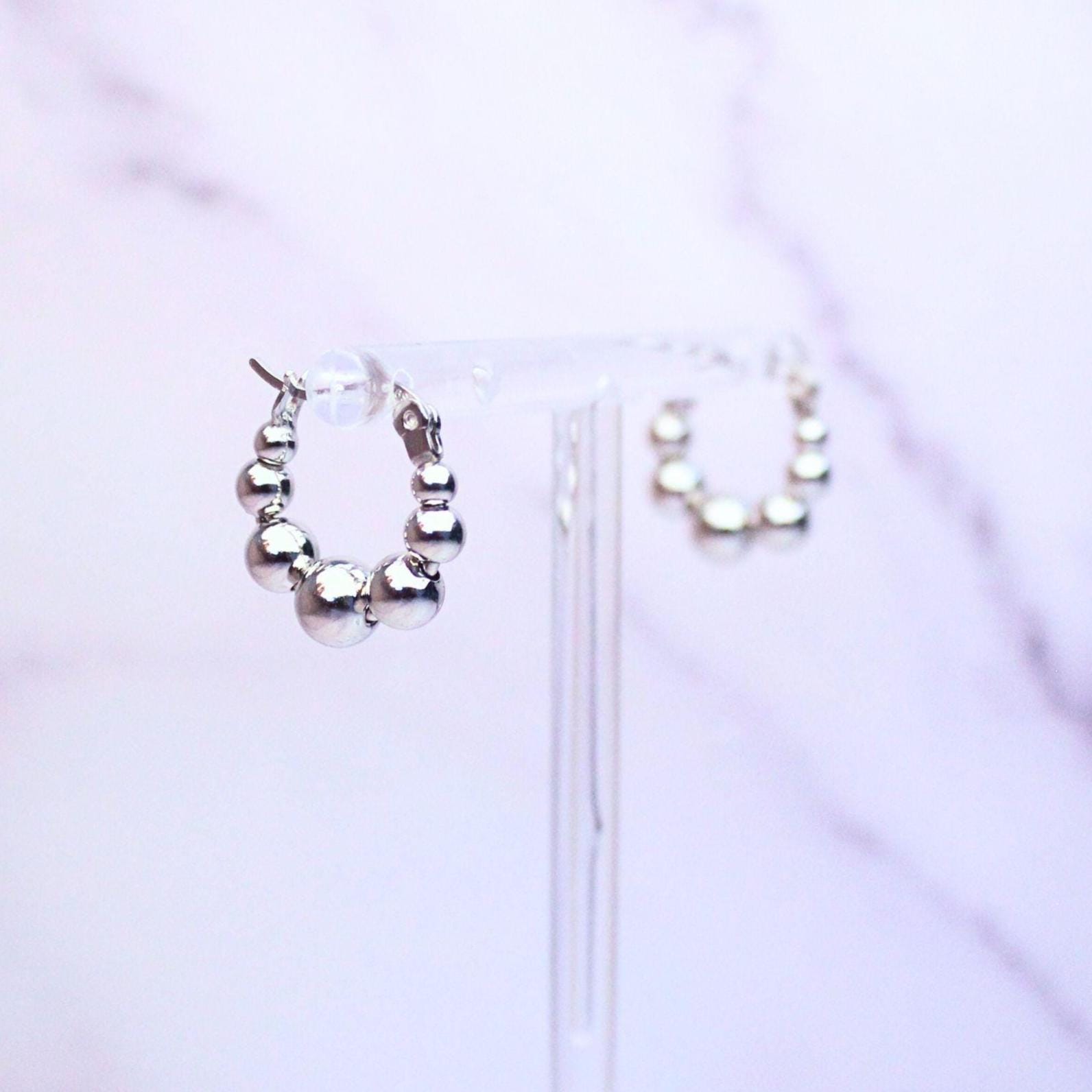 Sterling Silver Beaded Callie Hoop Earrings – Modern Minimalist Statement