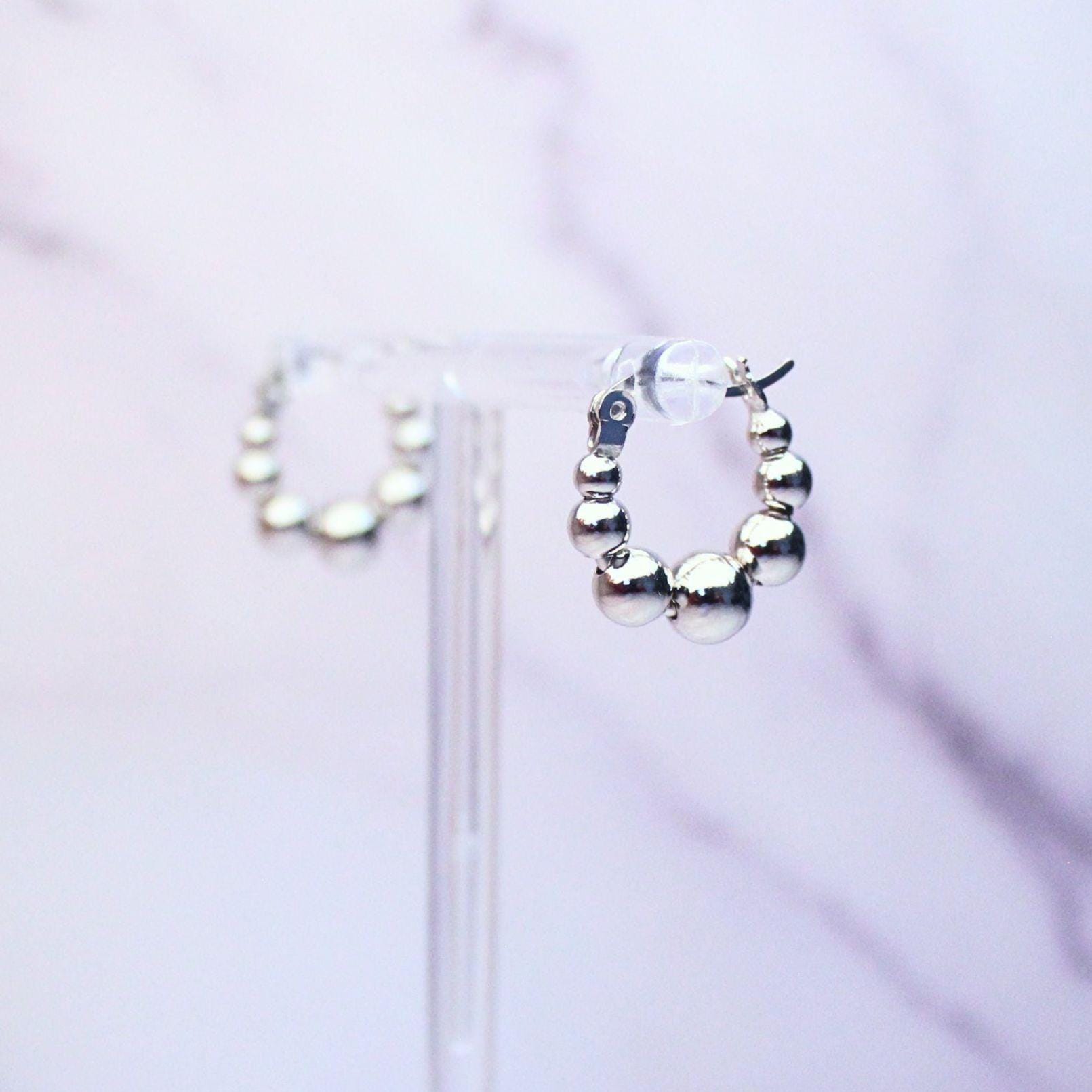 Sterling Silver Beaded Callie Hoop Earrings – Modern Minimalist Statement