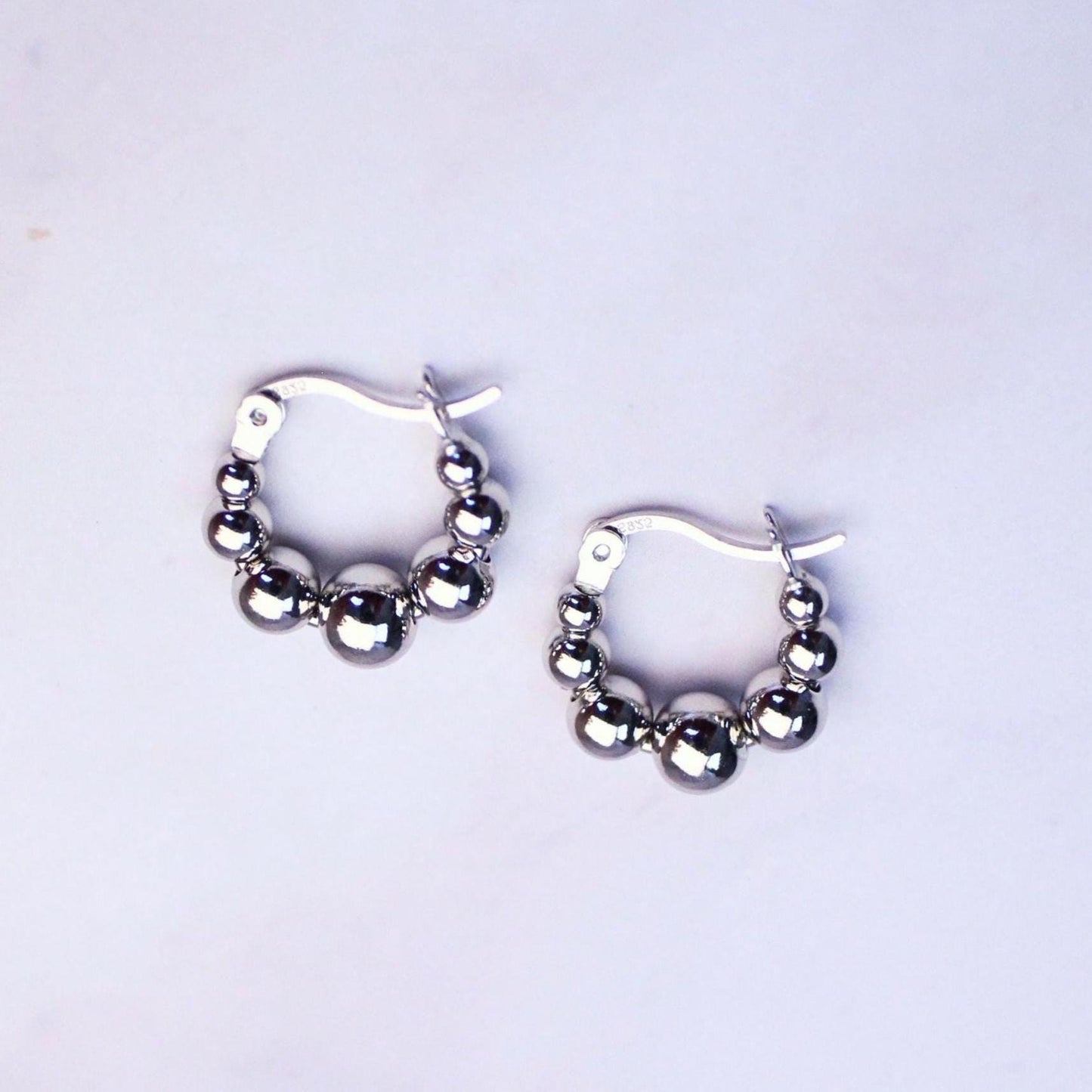 Sterling Silver Beaded Callie Hoop Earrings – Modern Minimalist Statement