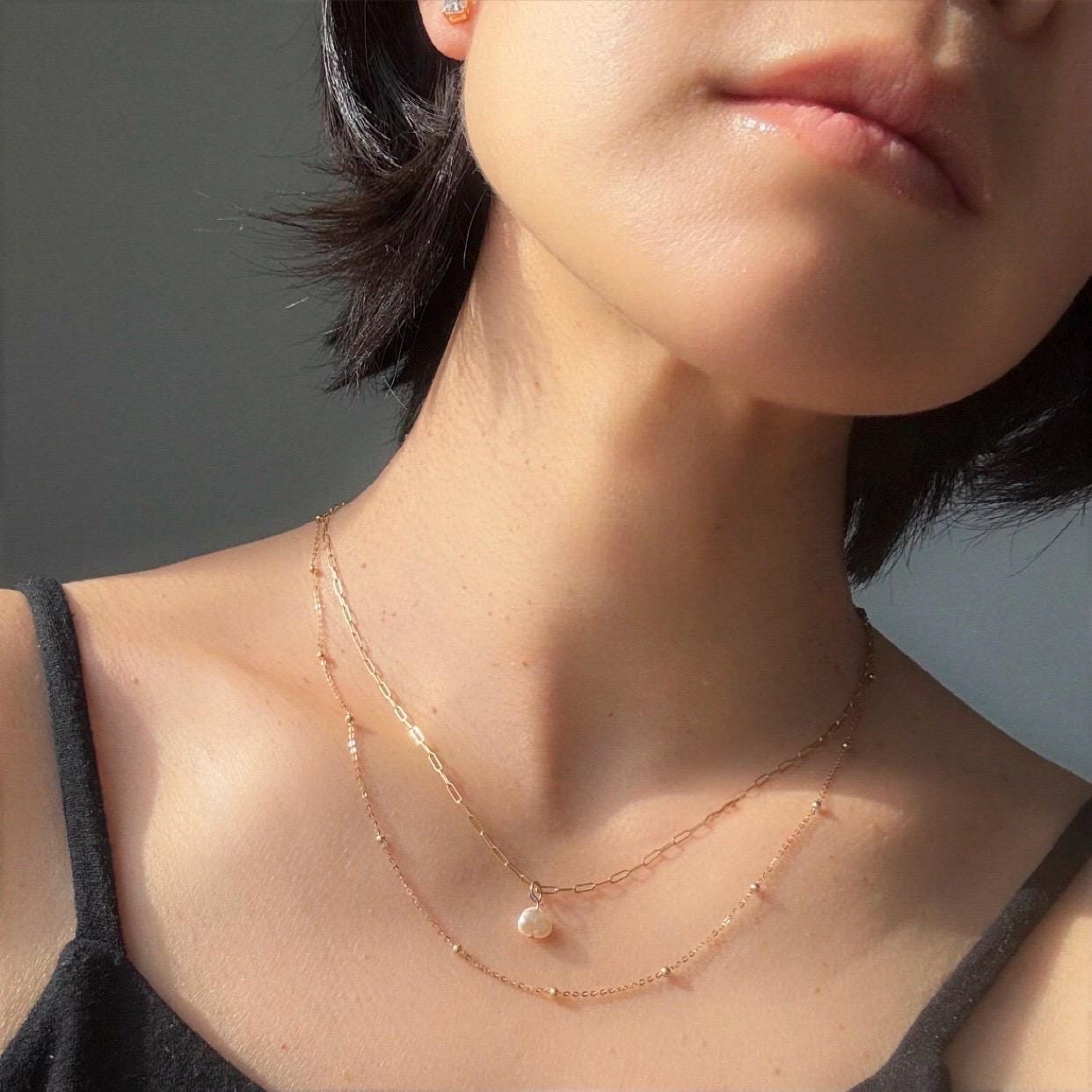 Solid 18K Gold Beaded Chain Melanie Necklace – Delicate Everyday Luxury