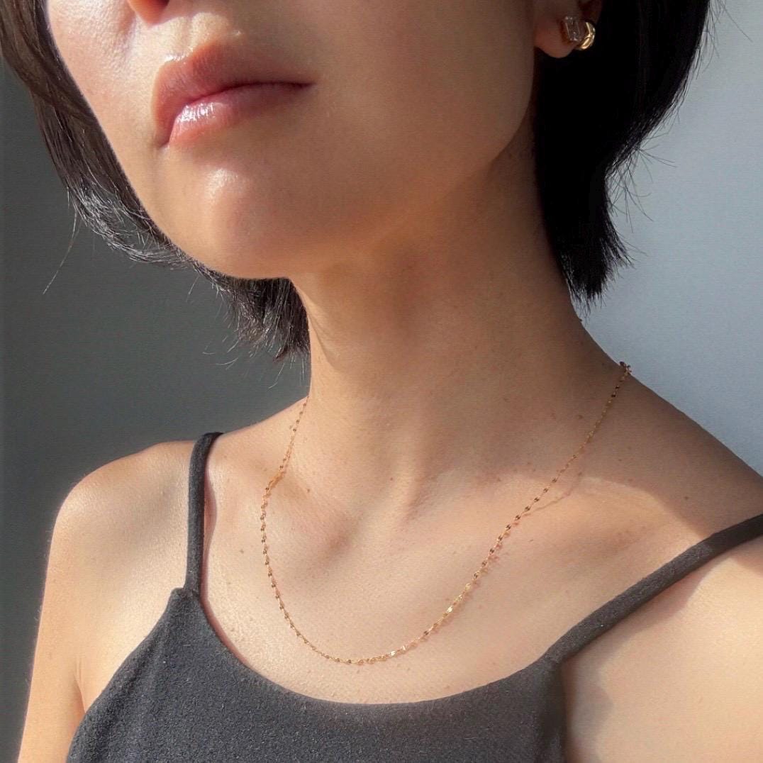 New 18k Solid Gold Mirror Blair Chain Necklace – Dainty & Reflective Luxury – Layering Gold Jewelry