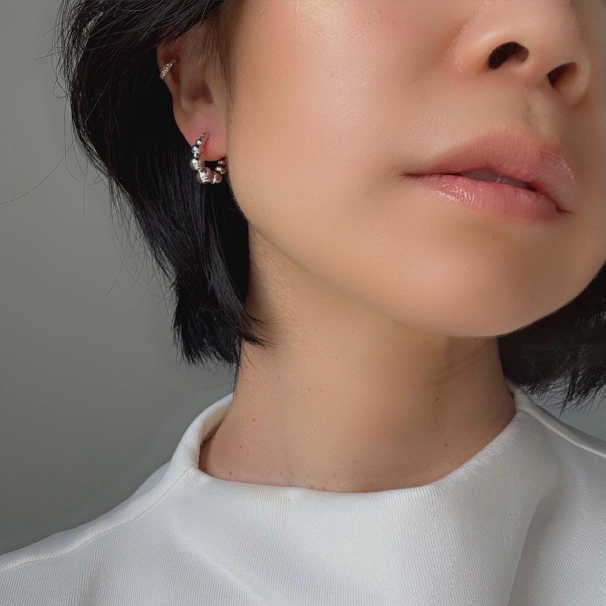 Sterling Silver Beaded Callie Hoop Earrings – Modern Minimalist Statement