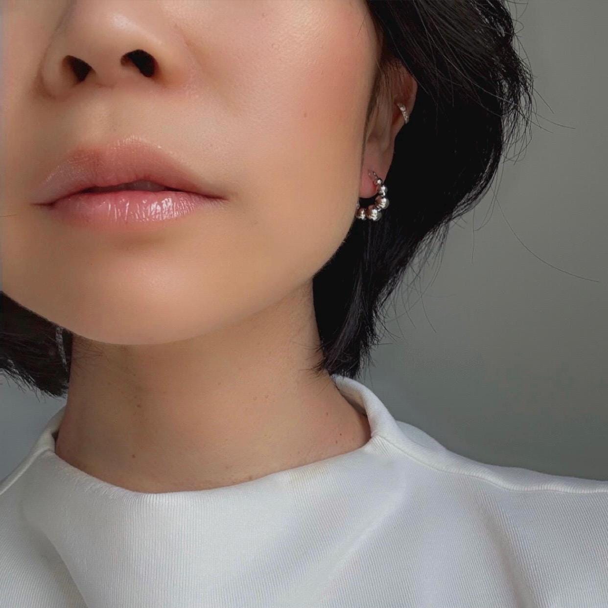 Sterling Silver Beaded Callie Hoop Earrings – Modern Minimalist Statement
