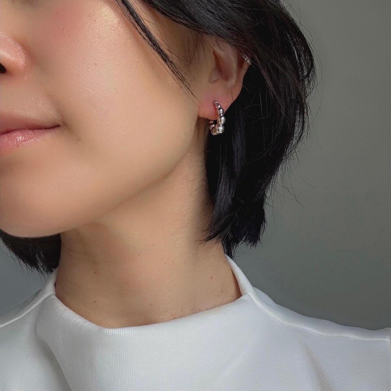 Sterling Silver Beaded Callie Hoop Earrings – Modern Minimalist Statement