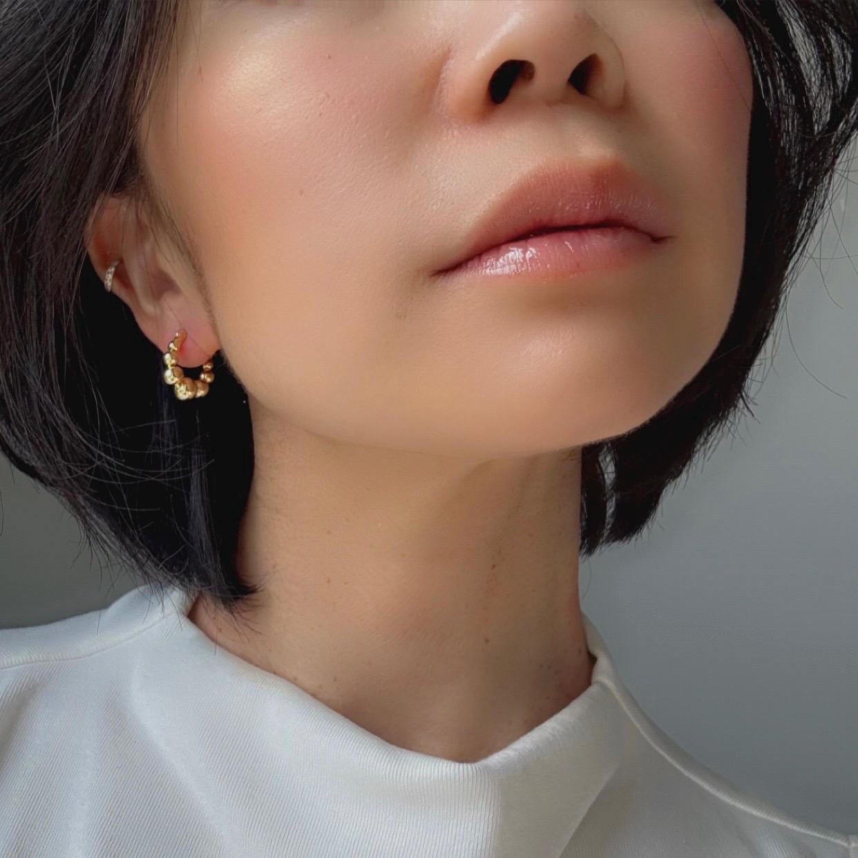 18K Gold Plated Sterling Silver Beaded Callie Hoop Earrings – Modern Minimalist Statement