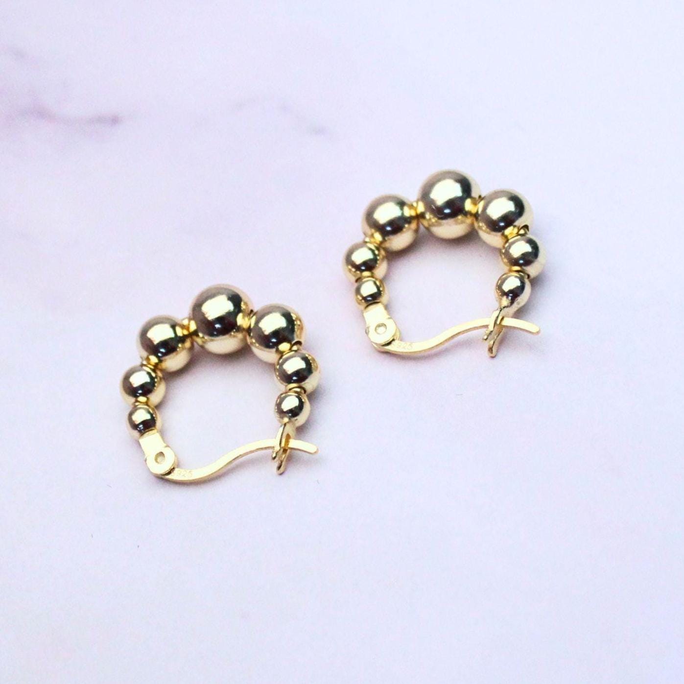 18K Gold Plated Sterling Silver Beaded Callie Hoop Earrings – Modern Minimalist Statement