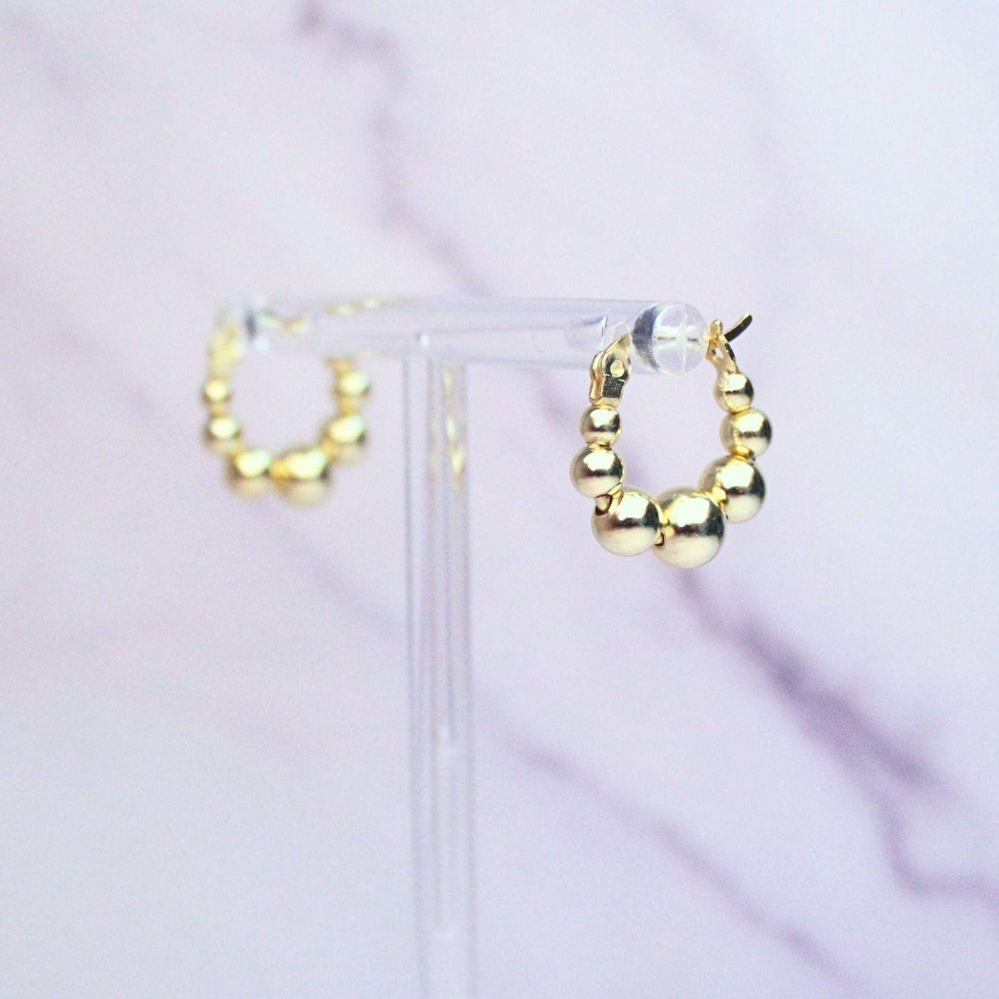 18K Gold Plated Sterling Silver Beaded Callie Hoop Earrings – Modern Minimalist Statement