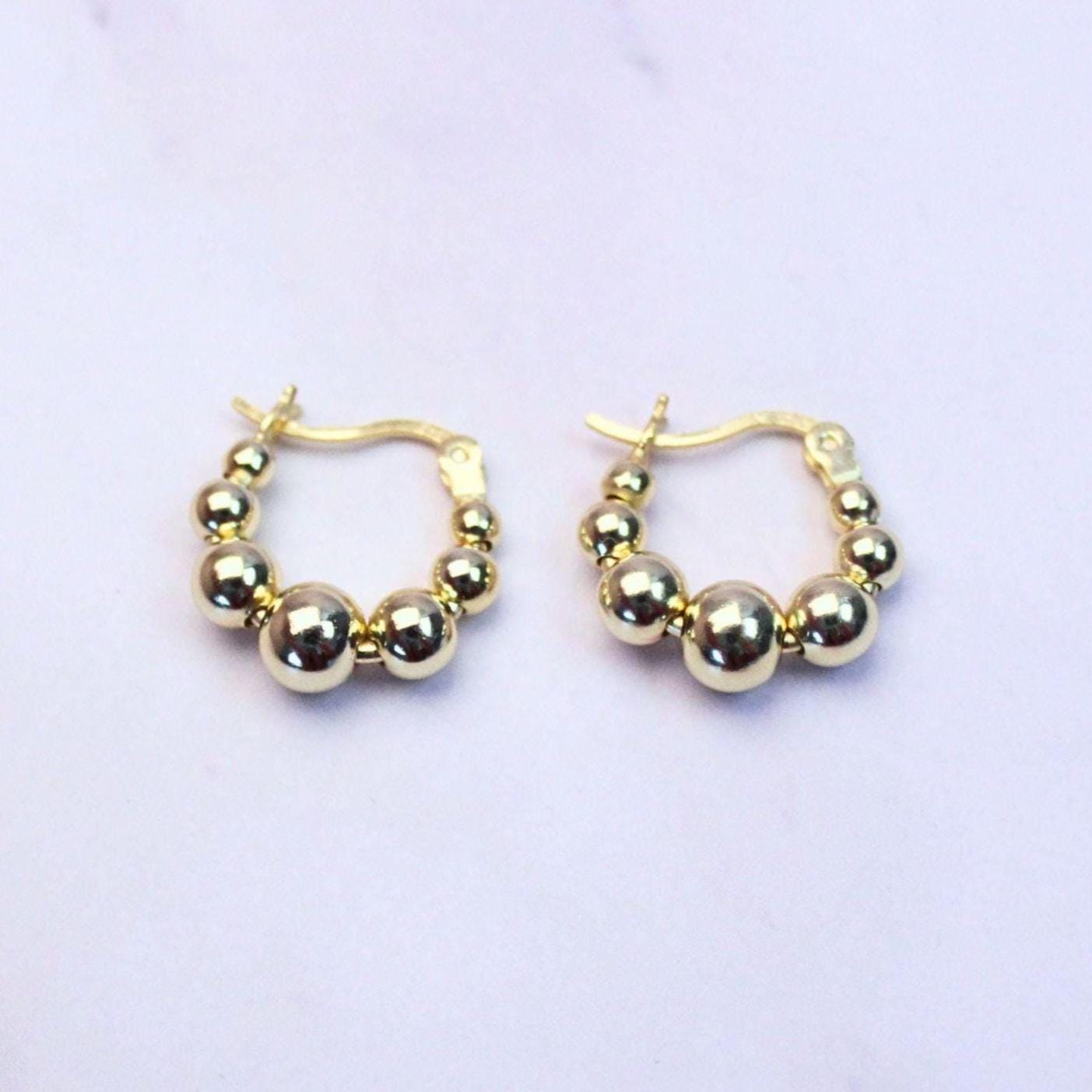 18K Gold Plated Sterling Silver Beaded Callie Hoop Earrings – Modern Minimalist Statement
