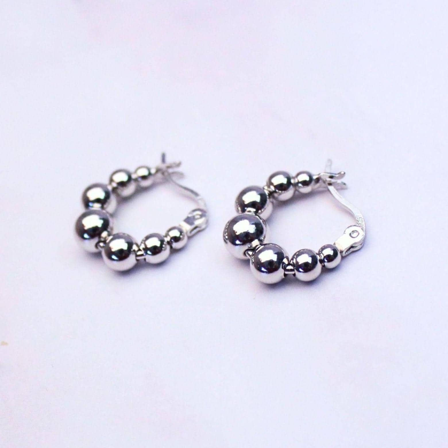 Sterling Silver Beaded Callie Hoop Earrings – Modern Minimalist Statement