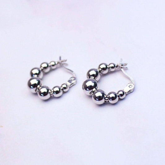 Sterling Silver Beaded Callie Hoop Earrings – Modern Minimalist Statement