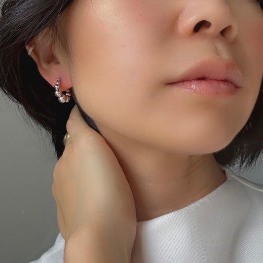 Sterling Silver Beaded Callie Hoop Earrings – Modern Minimalist Statement