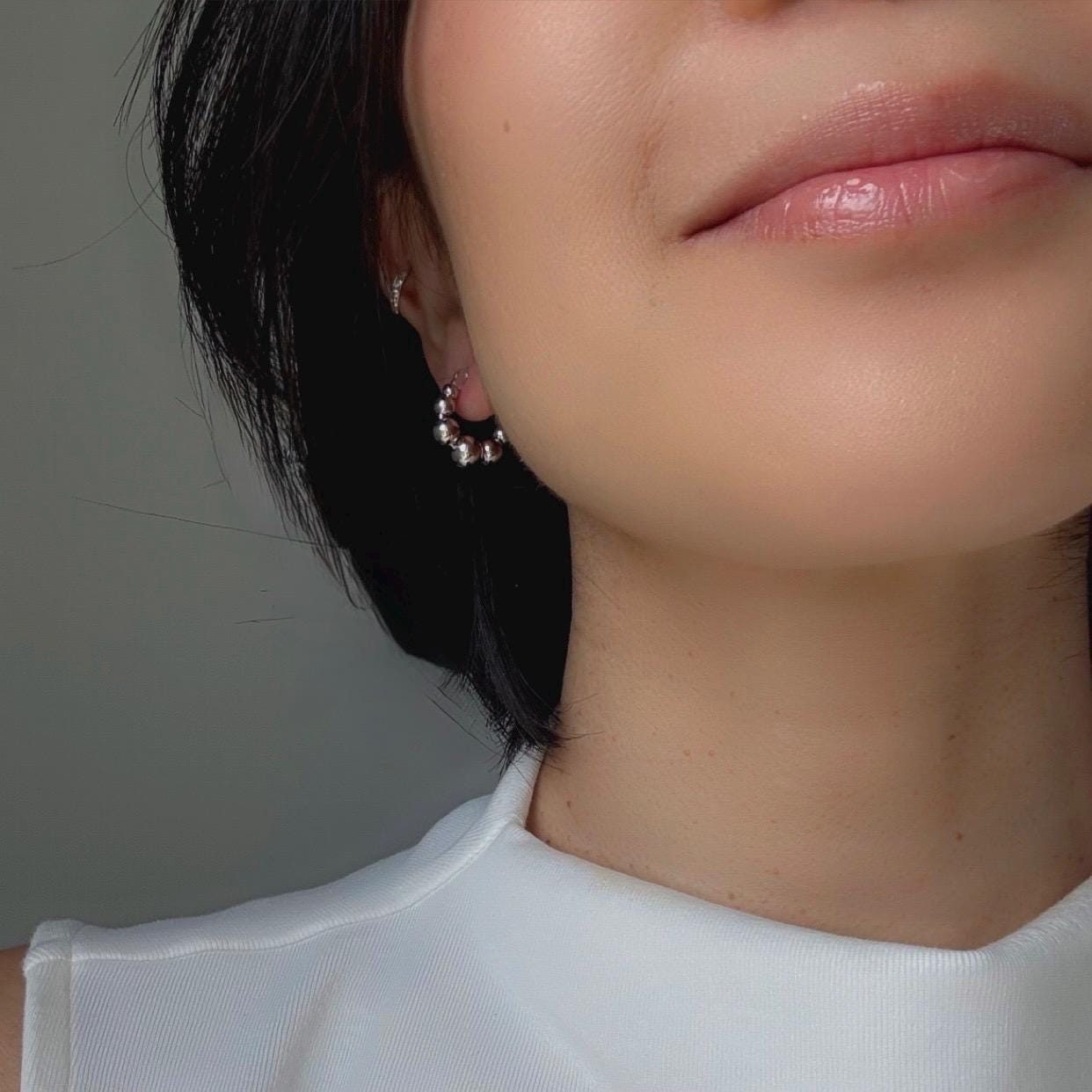 Sterling Silver Beaded Callie Hoop Earrings – Modern Minimalist Statement