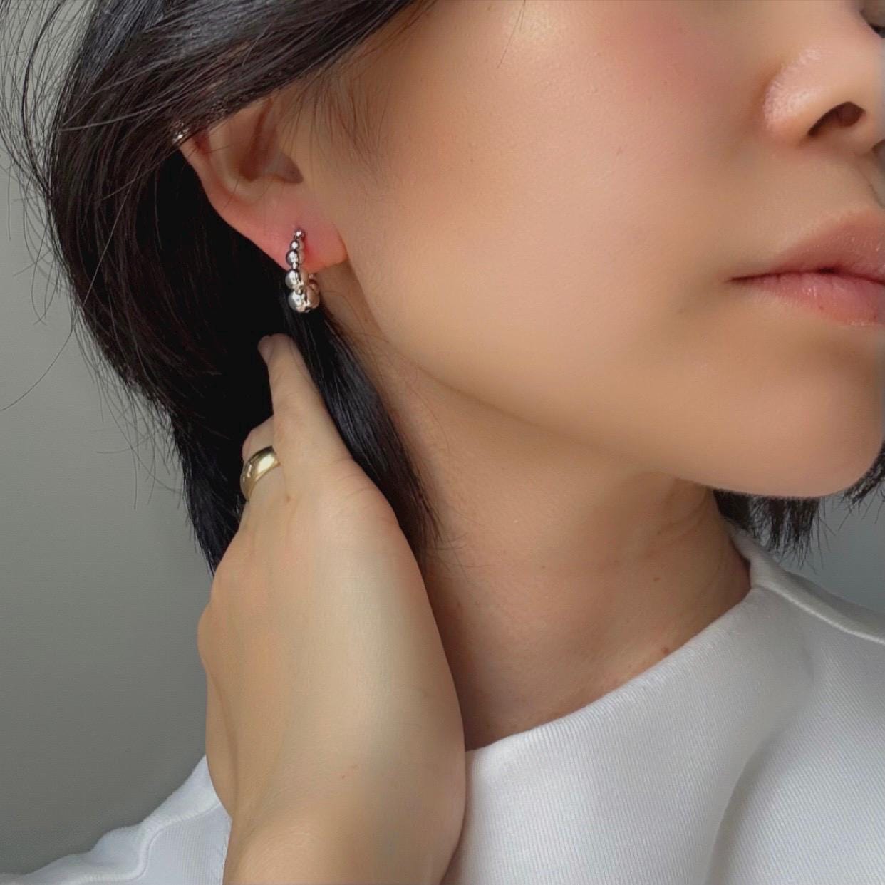 Sterling Silver Beaded Callie Hoop Earrings – Modern Minimalist Statement