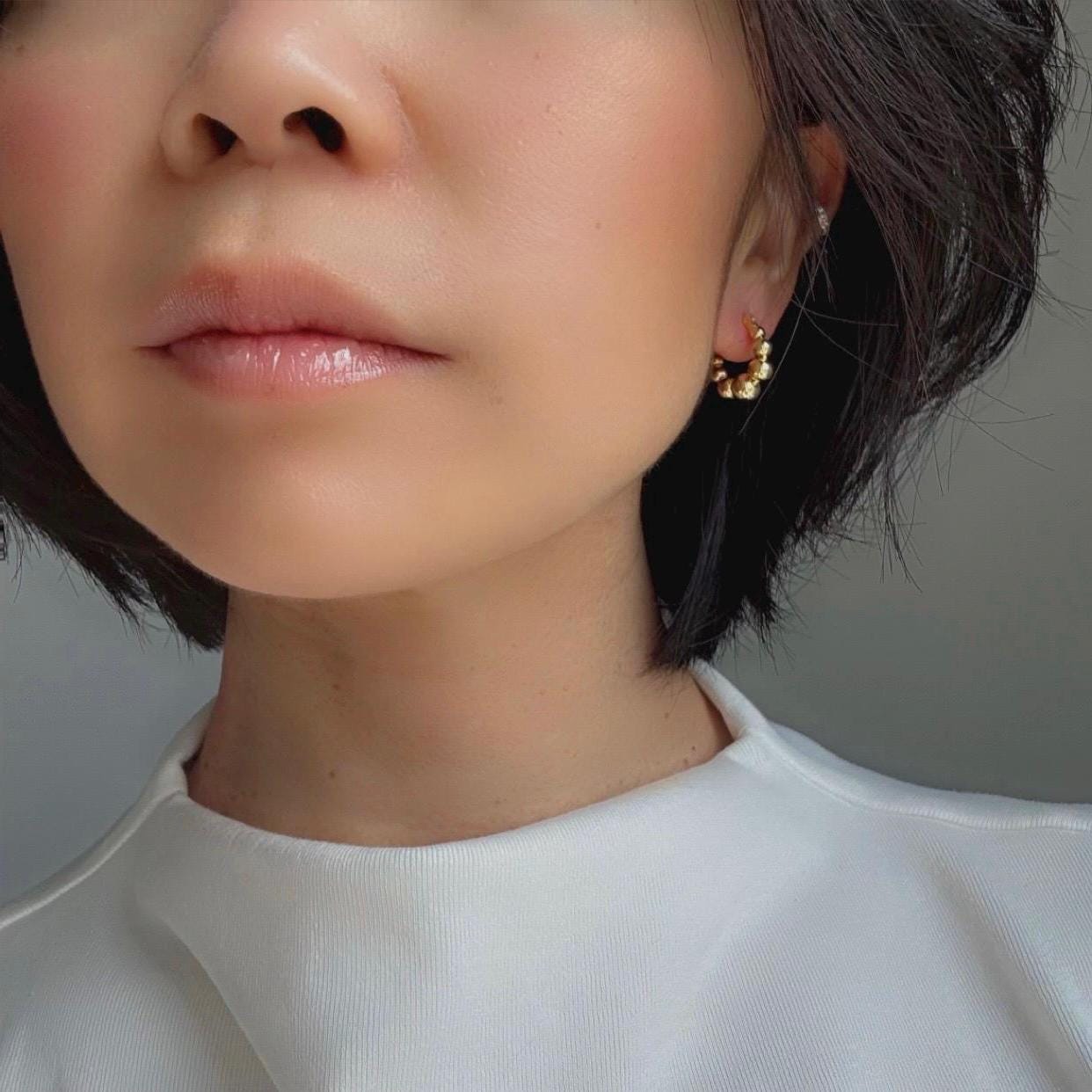 18K Gold Plated Sterling Silver Beaded Callie Hoop Earrings – Modern Minimalist Statement