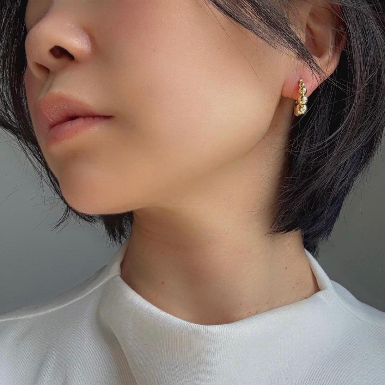 18K Gold Plated Sterling Silver Beaded Callie Hoop Earrings – Modern Minimalist Statement