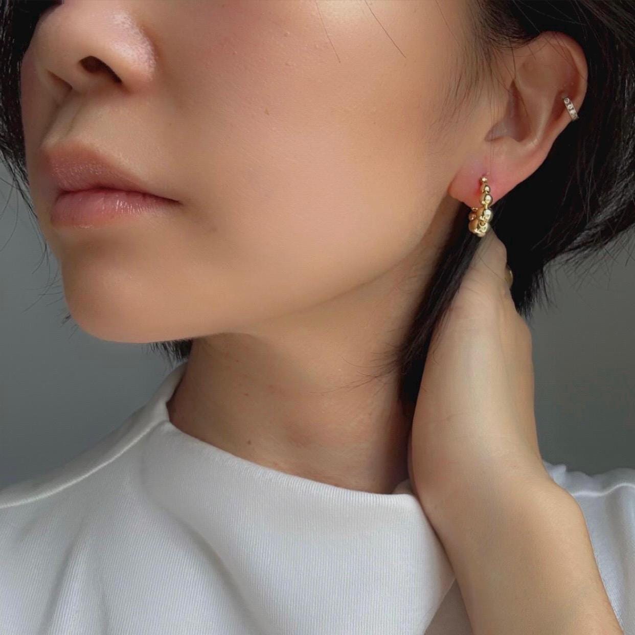 18K Gold Plated Sterling Silver Beaded Callie Hoop Earrings – Modern Minimalist Statement