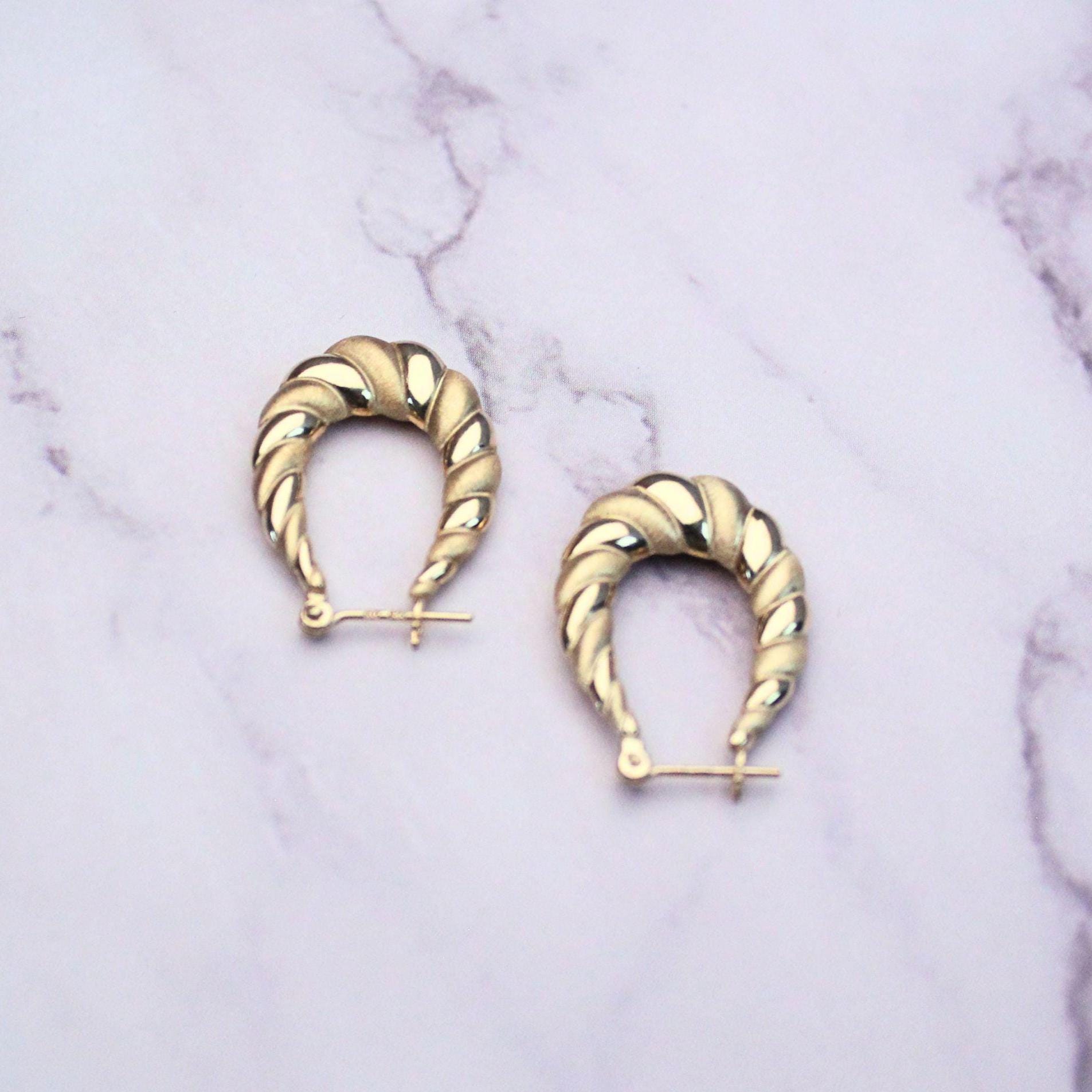 Vintage 14K Solid Gold Twisted Hoop Earrings