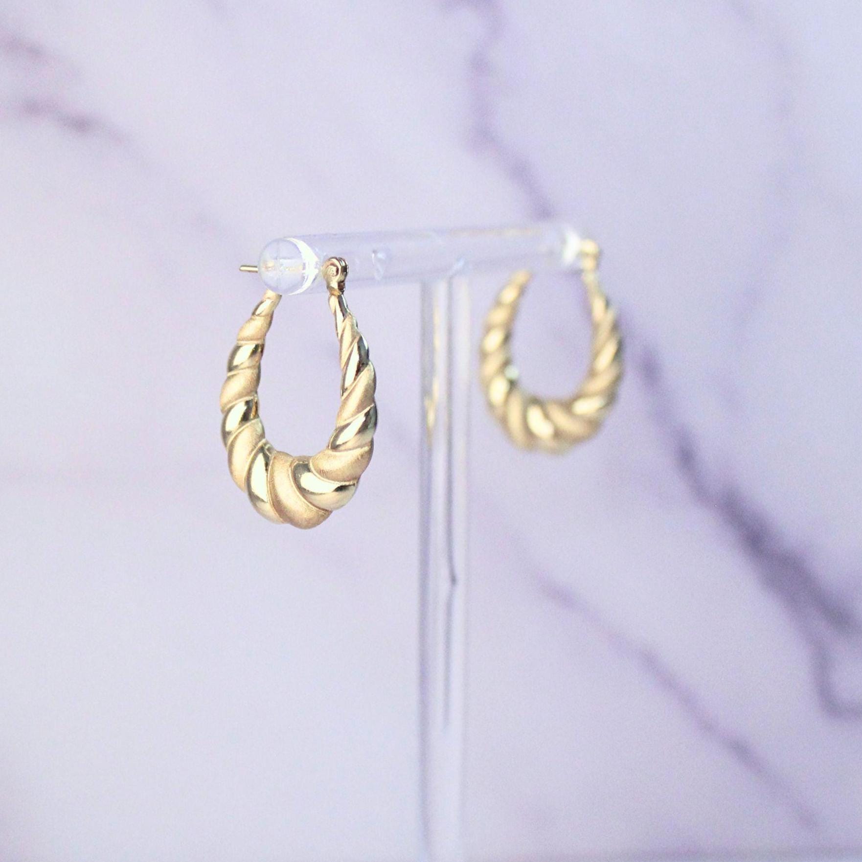 Vintage 14K Solid Gold Twisted Hoop Earrings
