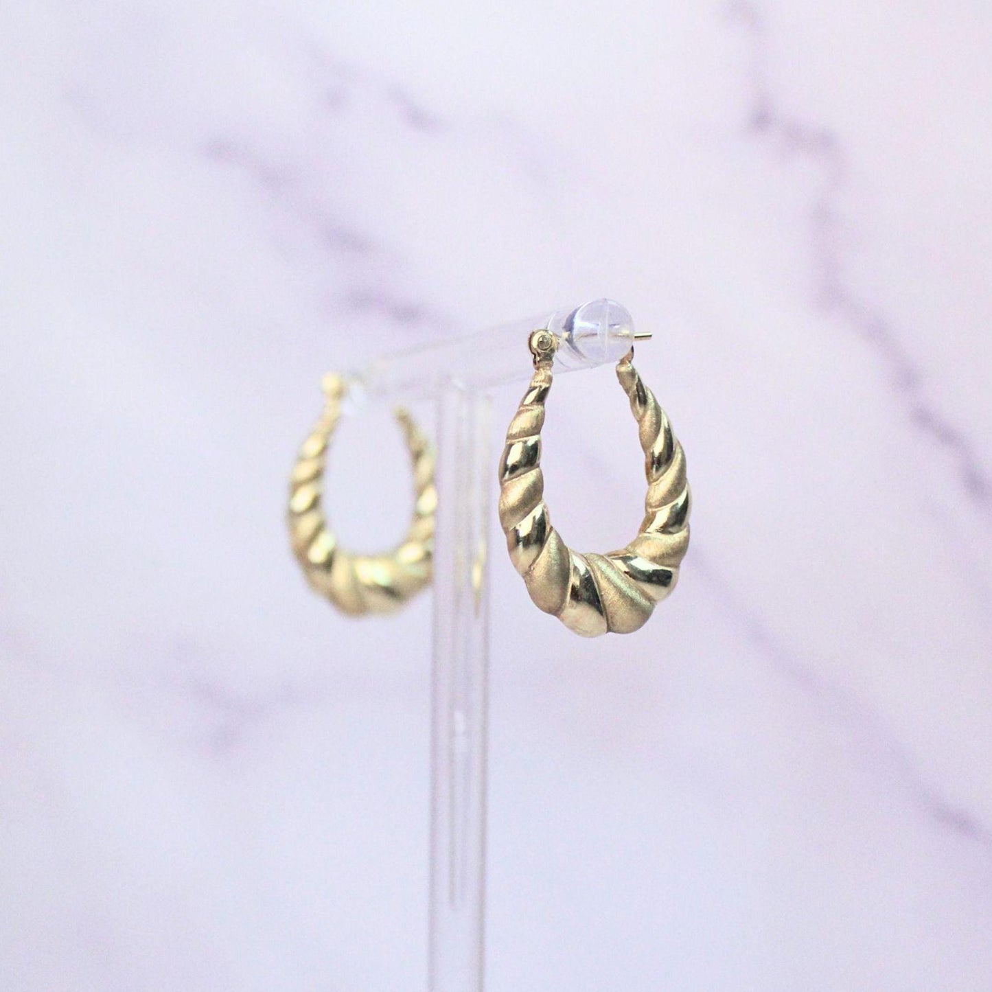 Vintage 14K Solid Gold Twisted Hoop Earrings