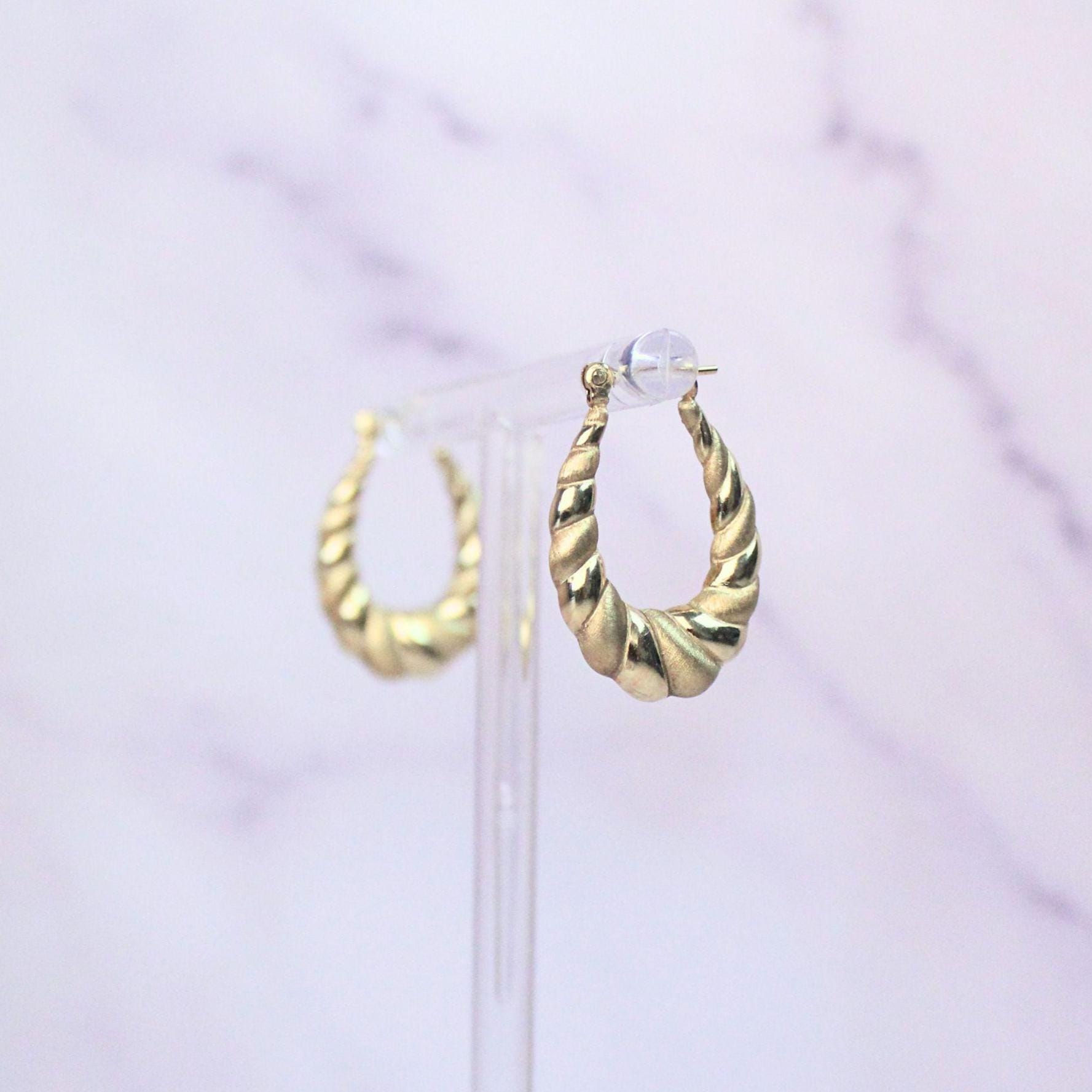 Vintage 14K Solid Gold Twisted Hoop Earrings