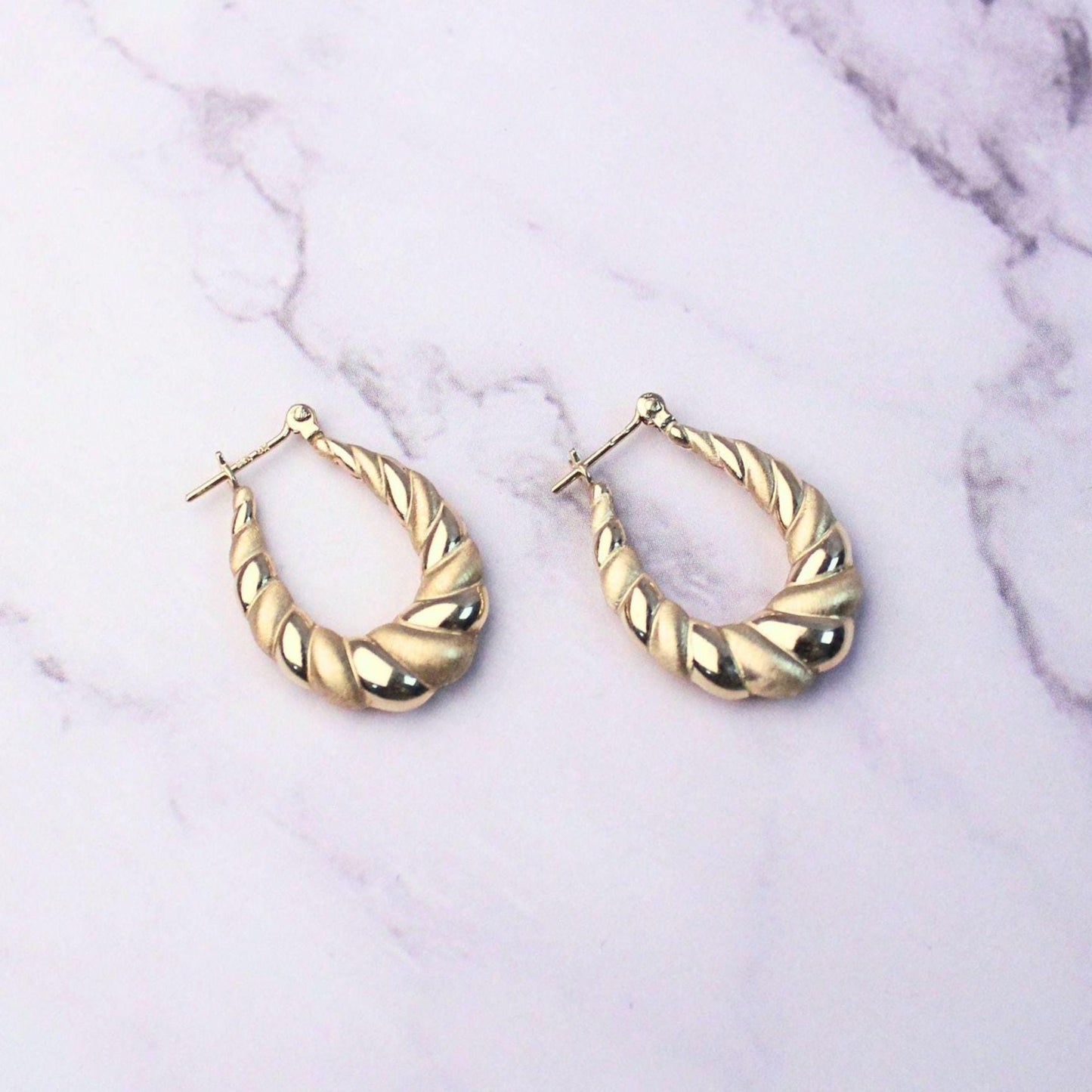 Vintage 14K Solid Gold Twisted Hoop Earrings