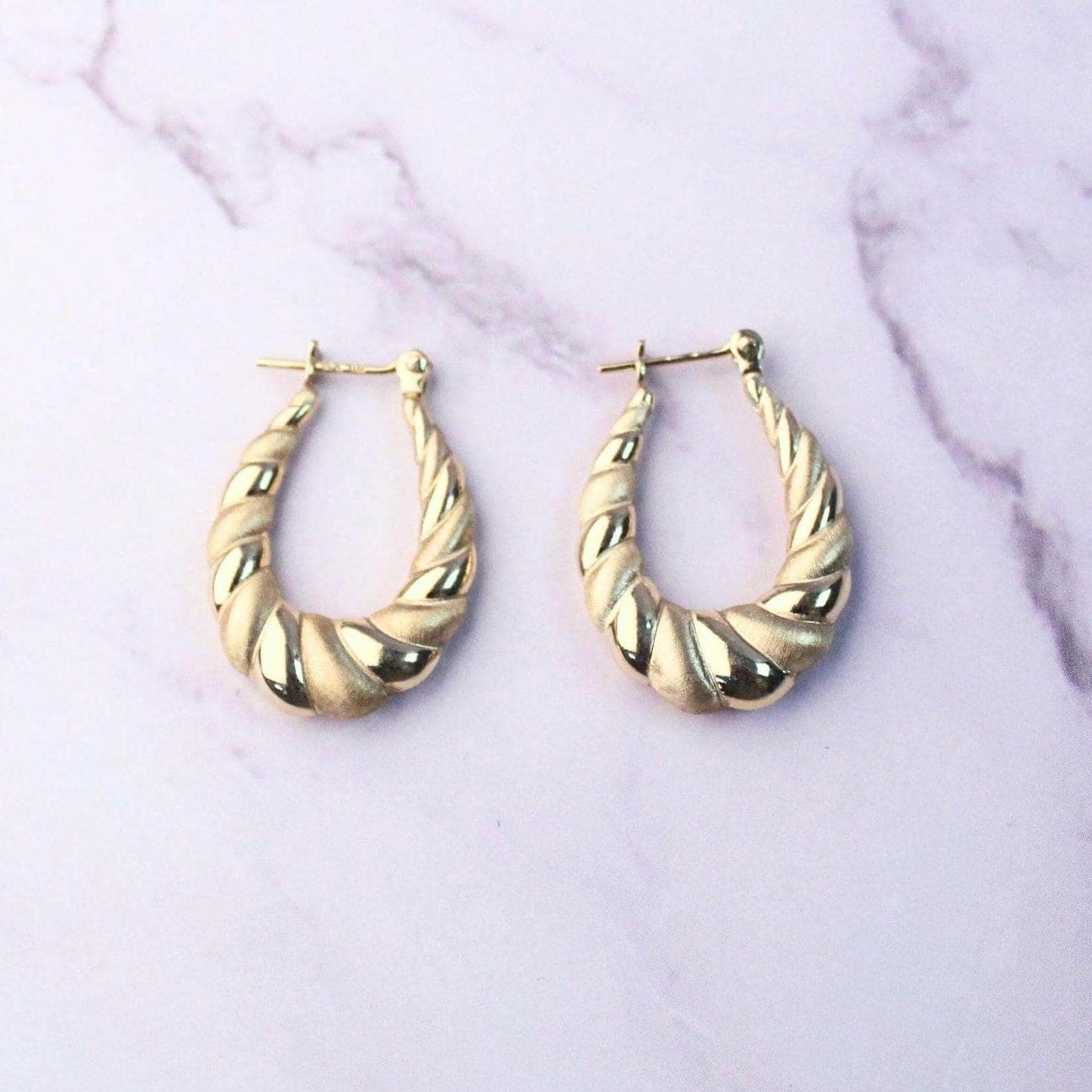 Vintage 14K Solid Gold Twisted Hoop Earrings