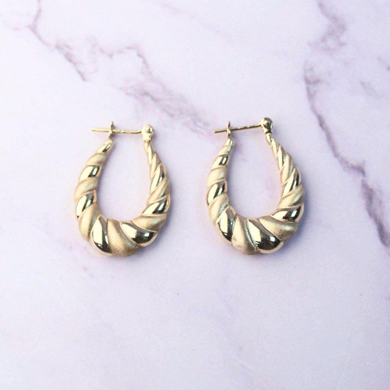 Vintage 14K Solid Gold Twisted Hoop Earrings