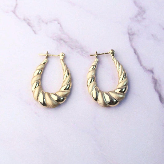 Vintage 14K Solid Gold Twisted Hoop Earrings