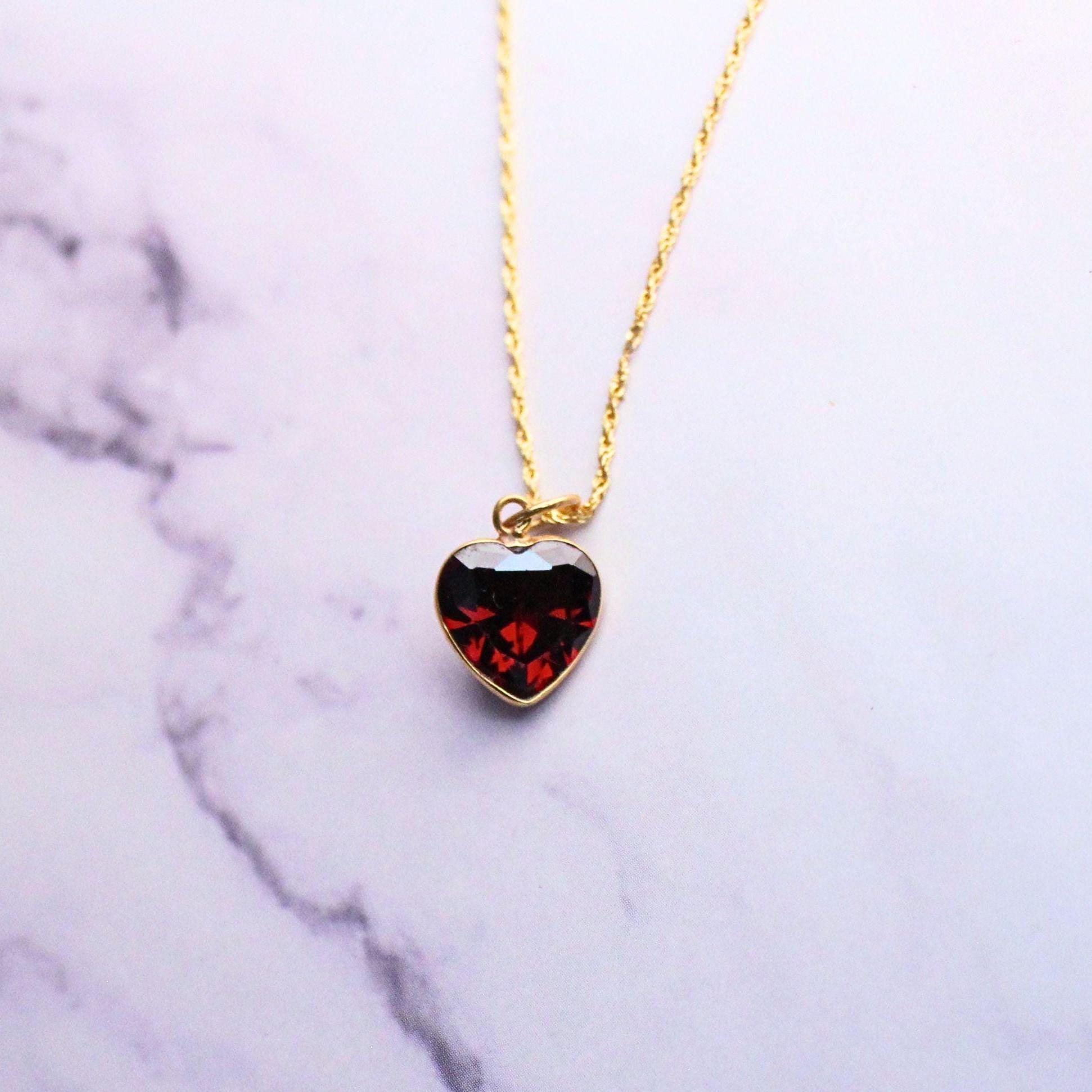 Solid 18K Gold Lori Garnet Necklace – Dainty Genuine Gemstone Pendant January Birthstone