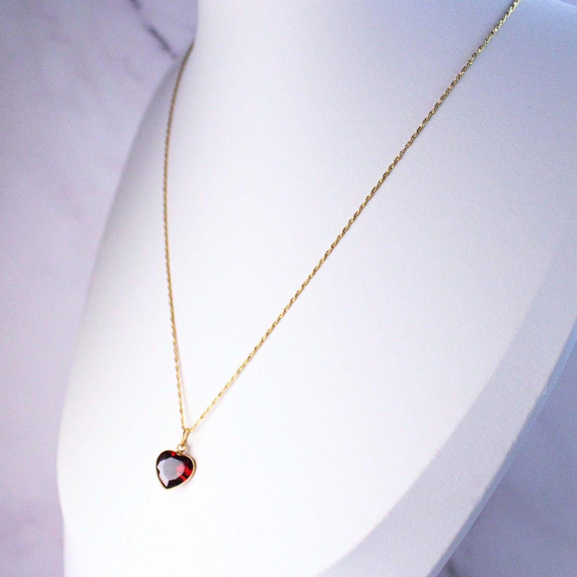 Solid 18K Gold Lori Garnet Necklace – Dainty Genuine Gemstone Pendant January Birthstone