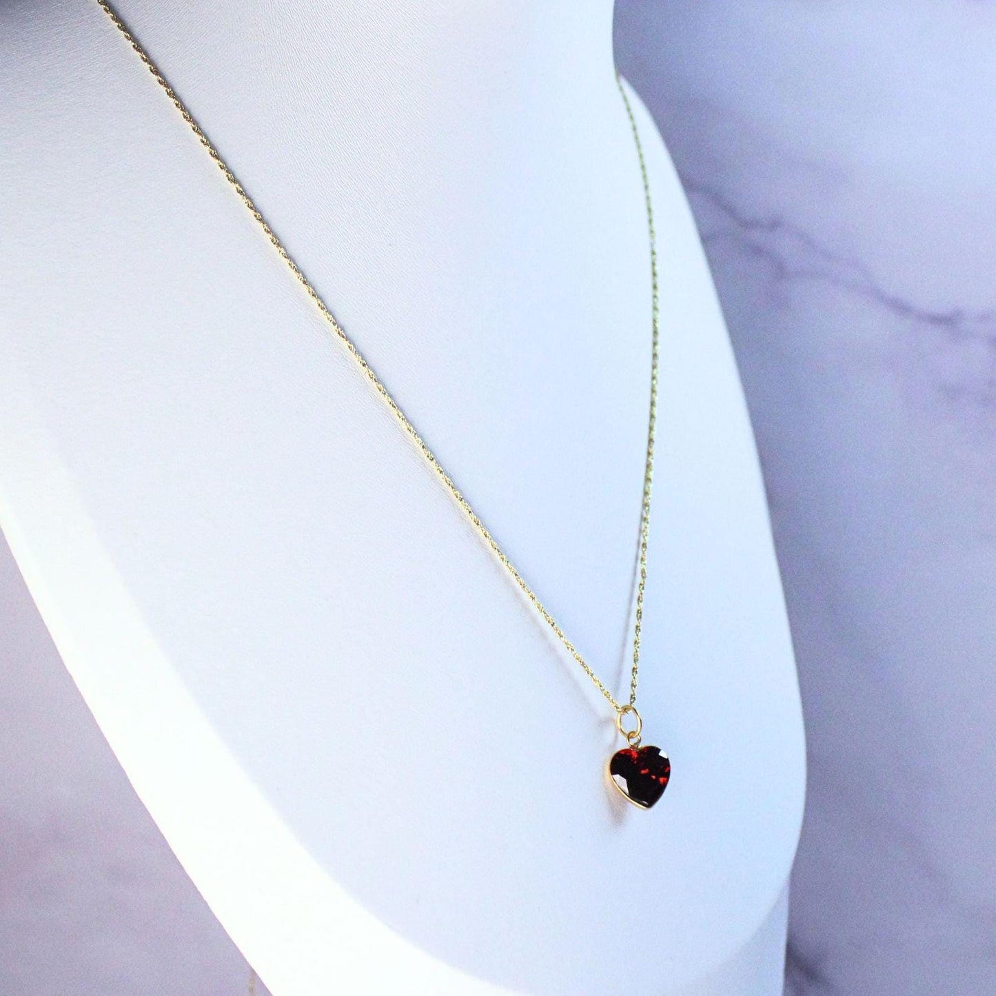 Solid 18K Gold Lori Garnet Necklace – Dainty Genuine Gemstone Pendant January Birthstone