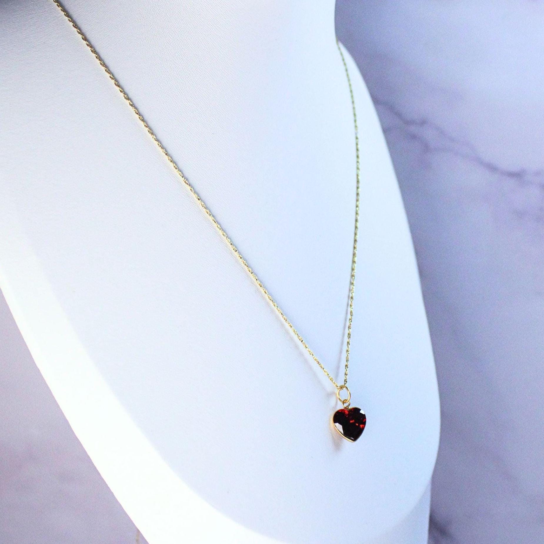Solid 18K Gold Lori Garnet Necklace – Dainty Genuine Gemstone Pendant January Birthstone
