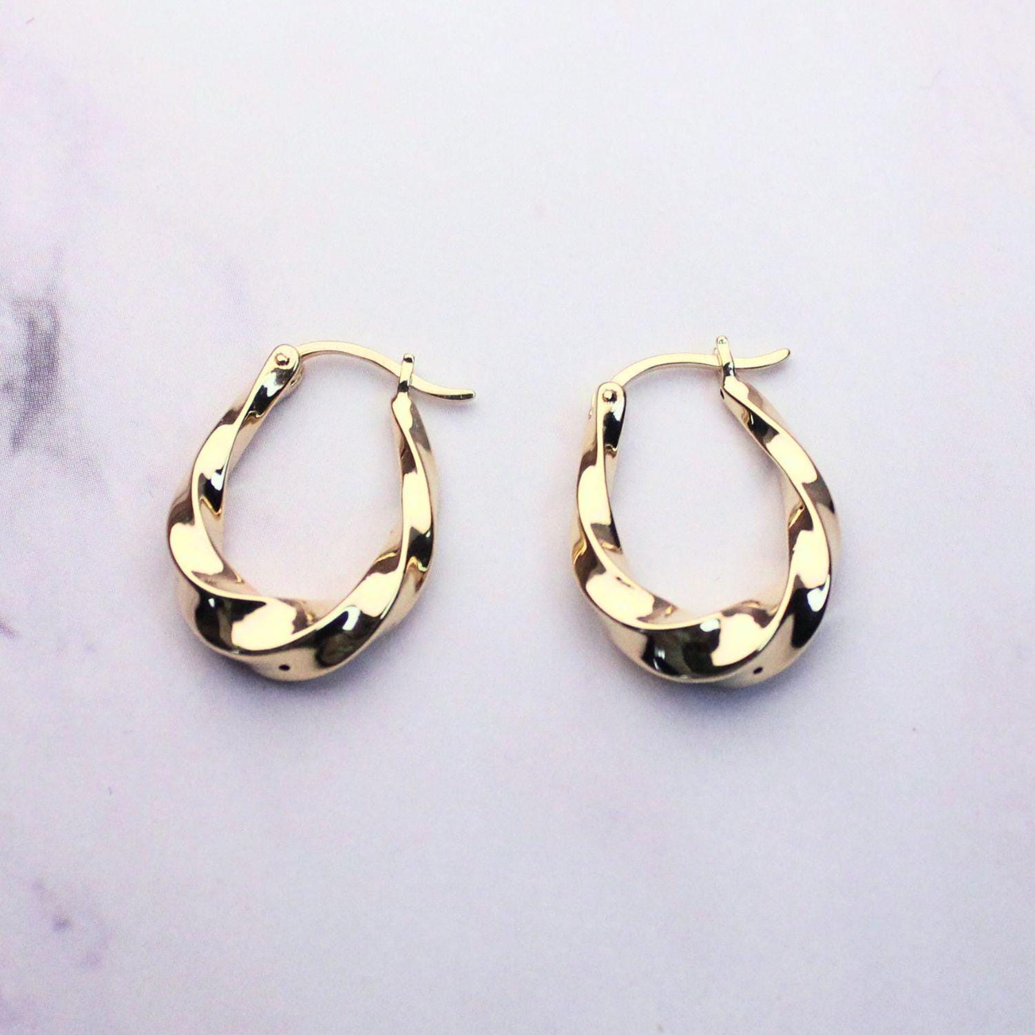 18k Solid Gold Amy Hoop Earrings: Twisted Timeless Statement