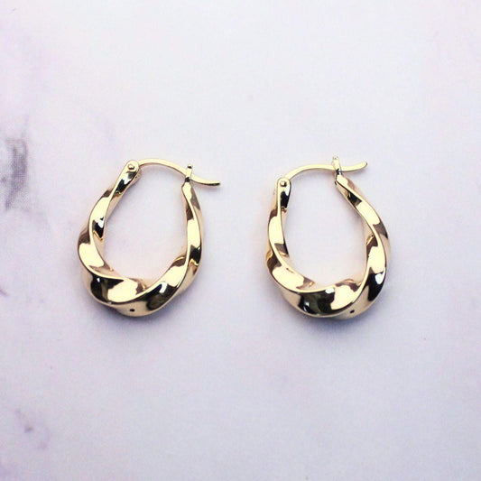 18k Solid Gold Amy Hoop Earrings: Twisted Timeless Statement