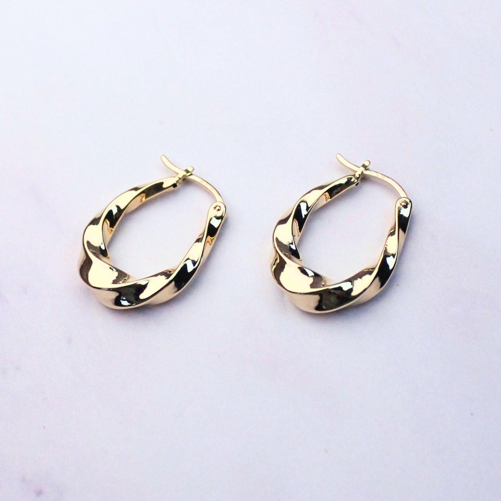 18k Solid Gold Amy Hoop Earrings: Twisted Timeless Statement
