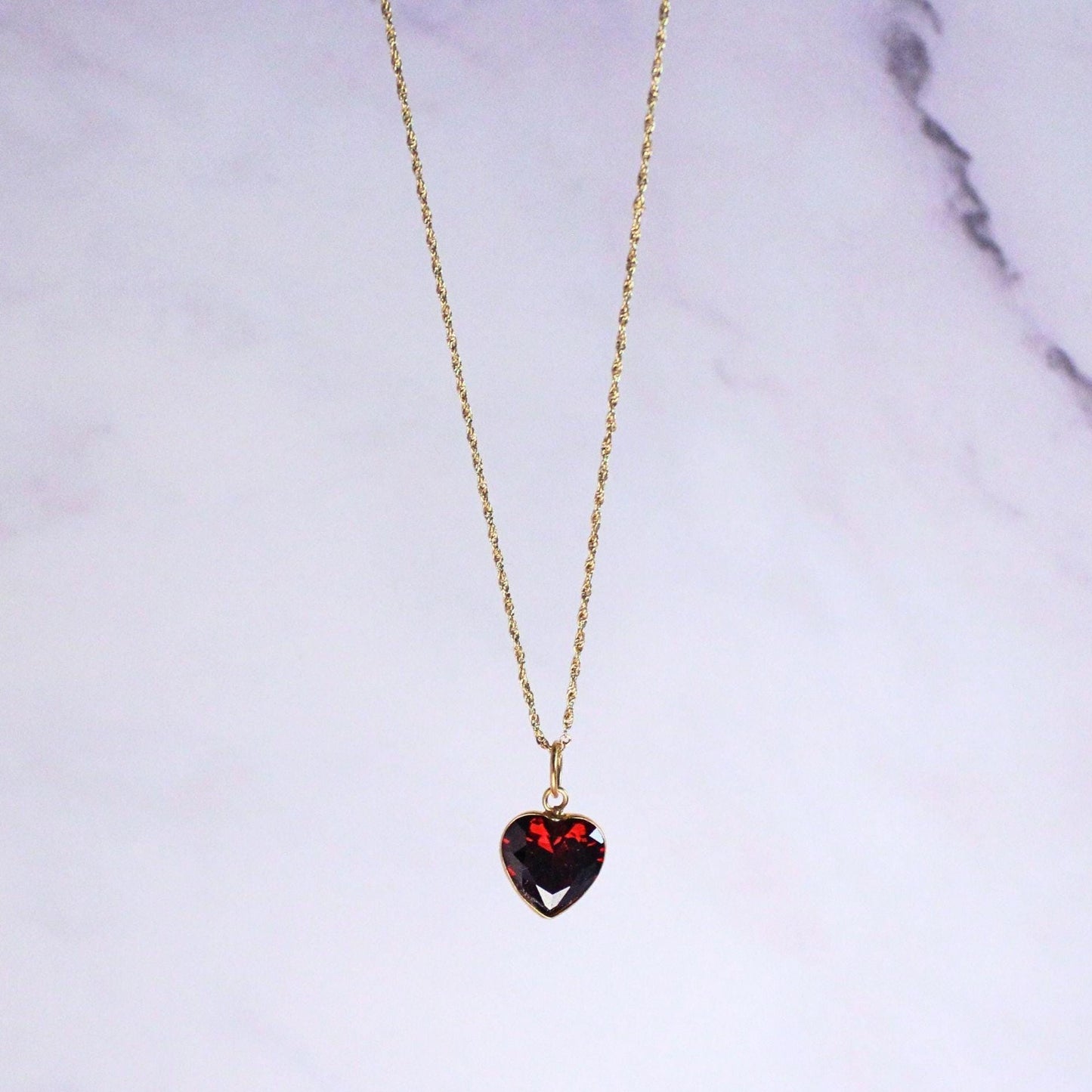 Solid 18K Gold Lori Garnet Necklace – Dainty Genuine Gemstone Pendant January Birthstone