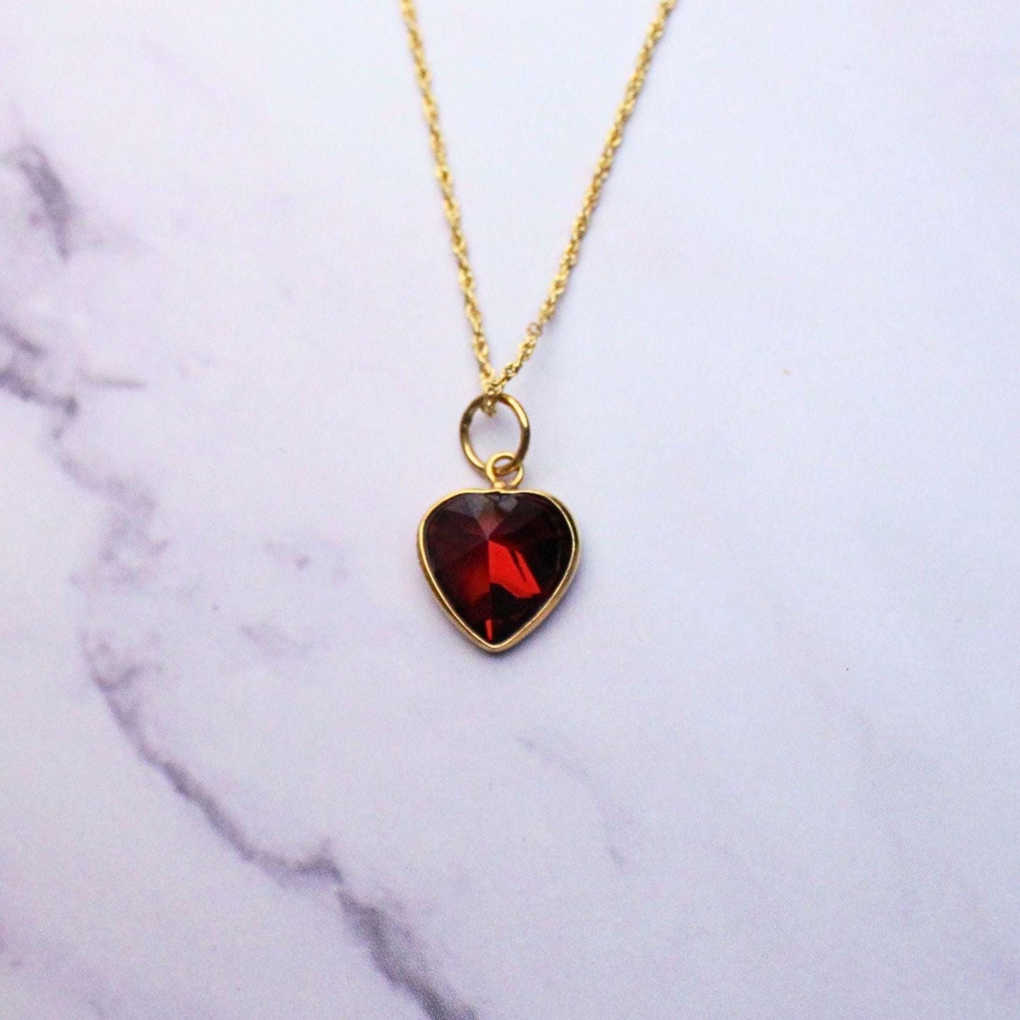 Solid 18K Gold Lori Garnet Necklace – Dainty Genuine Gemstone Pendant January Birthstone