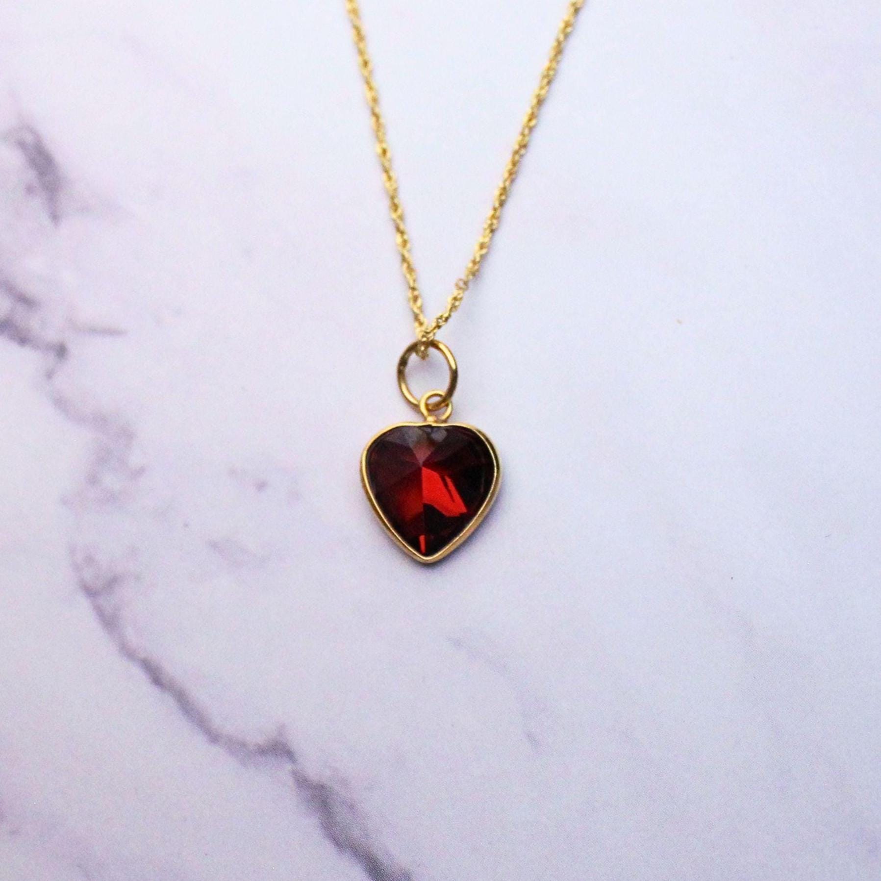 Solid 18K Gold Lori Garnet Necklace – Dainty Genuine Gemstone Pendant January Birthstone