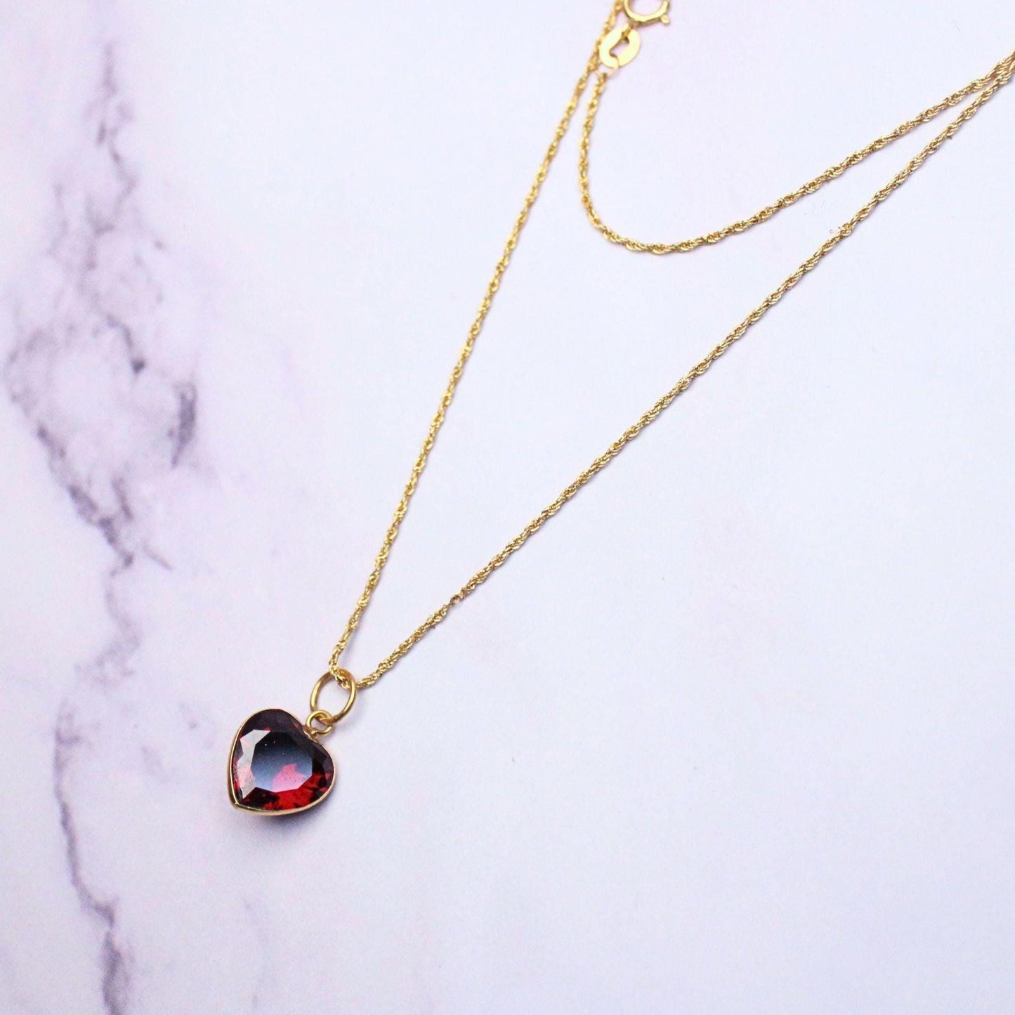 Solid 18K Gold Lori Garnet Necklace – Dainty Genuine Gemstone Pendant January Birthstone