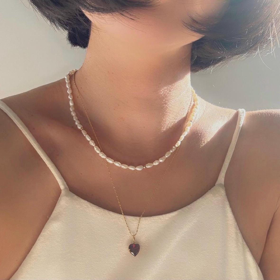 Solid 18K Gold Lori Garnet Necklace – Dainty Genuine Gemstone Pendant January Birthstone