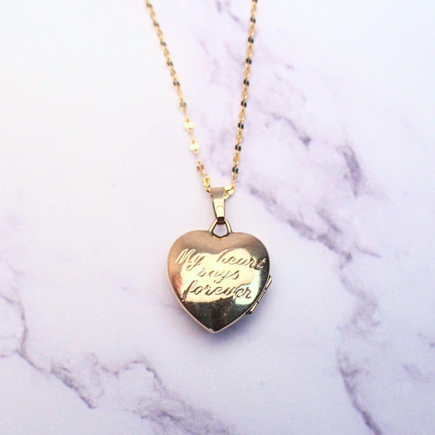 Vintage 9K Gold Heart Locket Necklace, Diamond Starburst Engraved, 10K Gold Chain