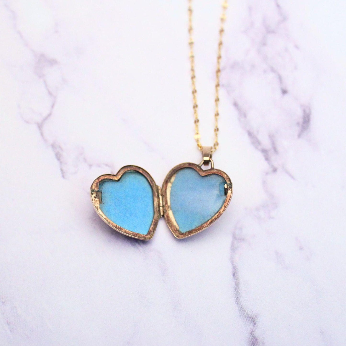 Vintage 9K Gold Heart Locket Necklace, Diamond Starburst Engraved, 10K Gold Chain